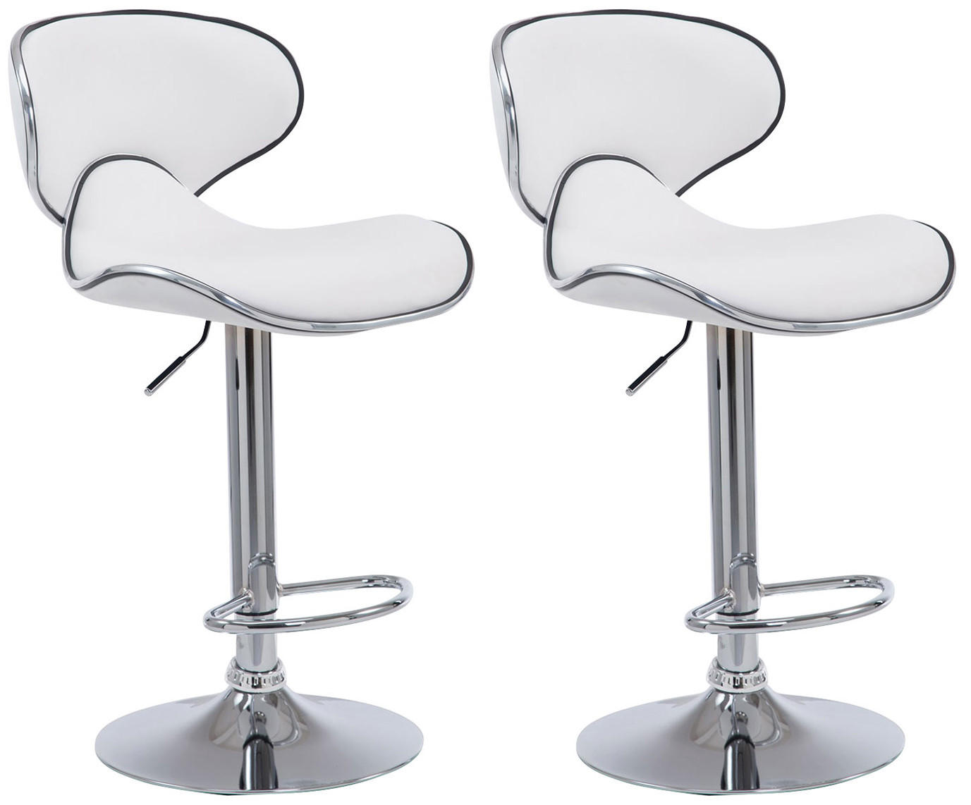 BARHOCKER 2er Set Lederlook weiß - Chromfarben/Walnussfarben, Textil/Metall (46/88/49cm) - CLP