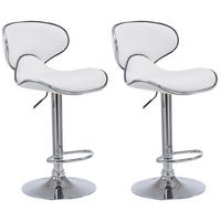 BARHOCKER 2er Set Lederlook weiß - Chromfarben/Walnussfarben, Textil/Metall (46/88/49cm) - CLP