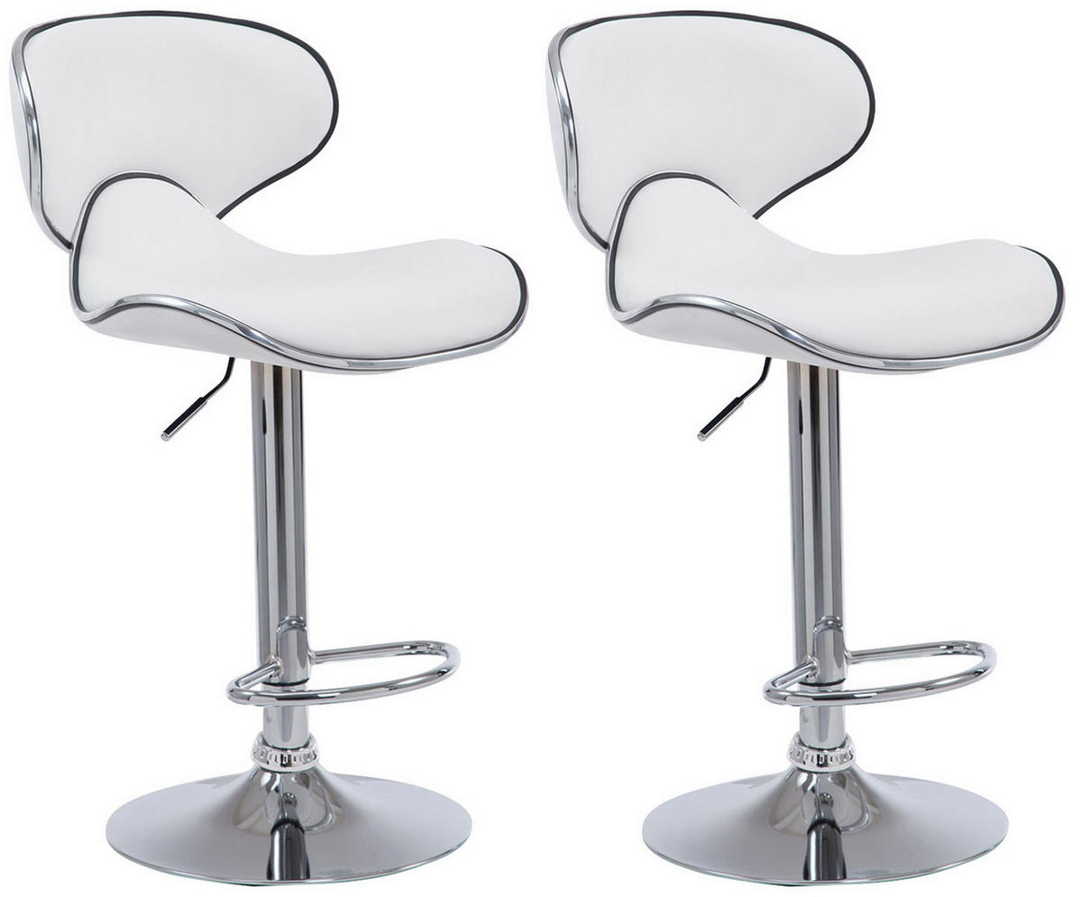 BARHOCKER 2er Set Lederlook weiß - Chromfarben/Walnussfarben, Textil/Metall (46/88/49cm) - CLP