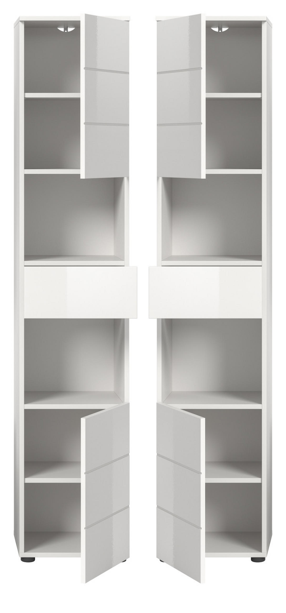 BADSCHRANK weiß Hochglanz 38 x 190 cm, Hochschrank mit viel Stauraum - Weiß Hochglanz/Schwarz, Holzwerkstoff/Kunststoff (38/190/34cm) - Inn.Furn