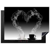 HERDABDECKPLATTE Kaffee - Herz - Schwarz und weiß - Tassen 71x52 cm - Weiß, Kunststoff (71/0.2/52cm) - MuchoWow
