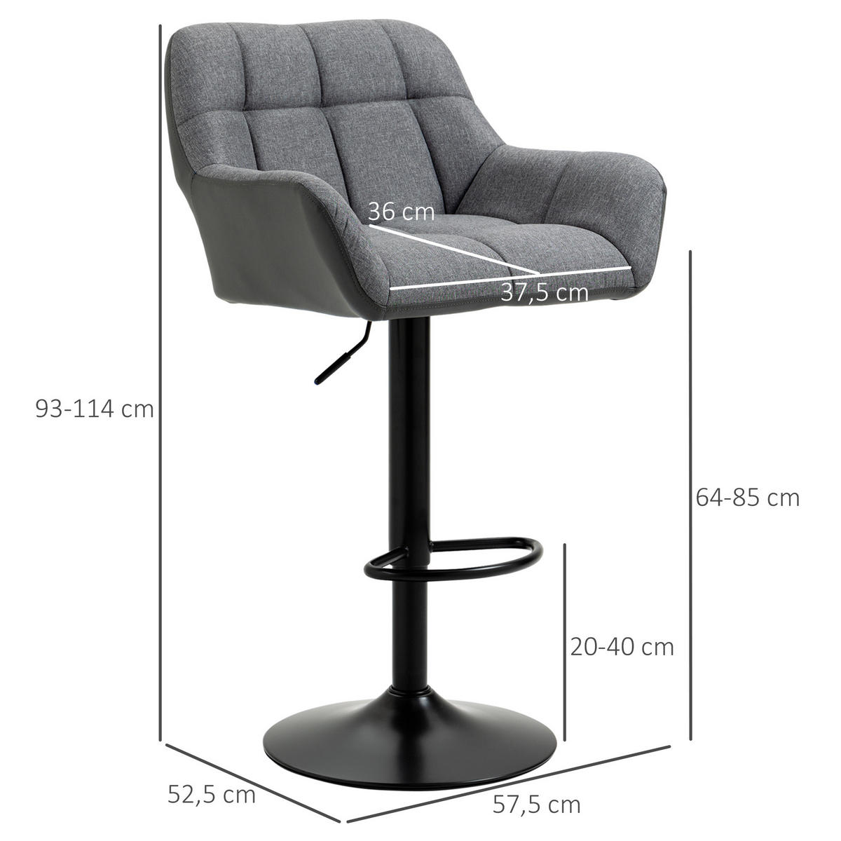 BARHOCKER 2-Set Tresenhocker Höhenverstellbar Drehbar im Retro-Design Kunstleder - Grau, Kunststoff (52.5/114/57.5cm) - HOMCOM