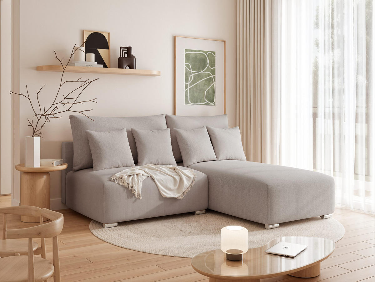 ECKSOFA ELVO mit Schlaffunktion und Bettkasten Hellgrau - Hellgrau, Holzwerkstoff/Kunststoff (208/190cm) - Idohome