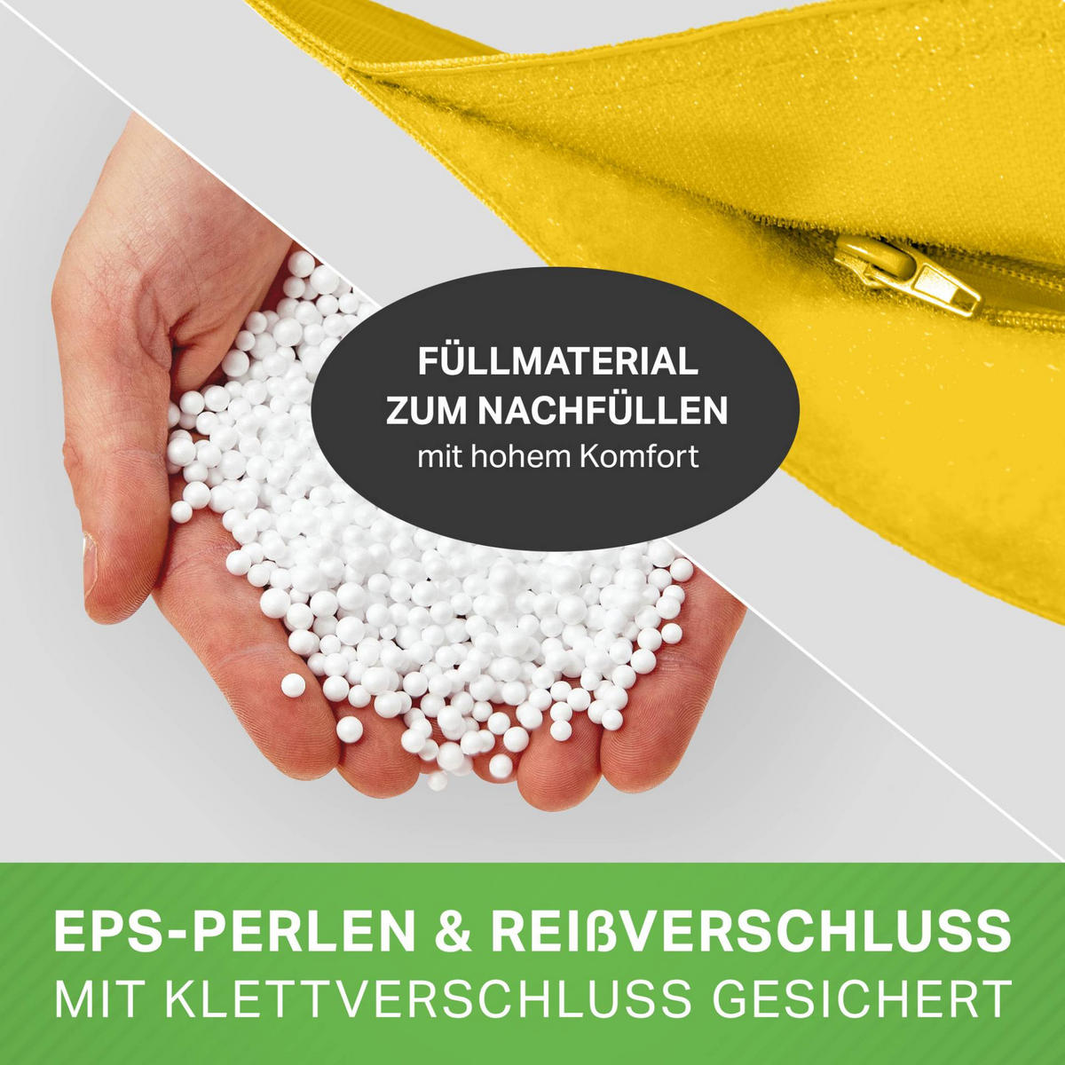 XXL-SITZSACK + Pouf 2er Set - 140x180cm - Gelb, Textil (140/25/180cm) - Green Bean