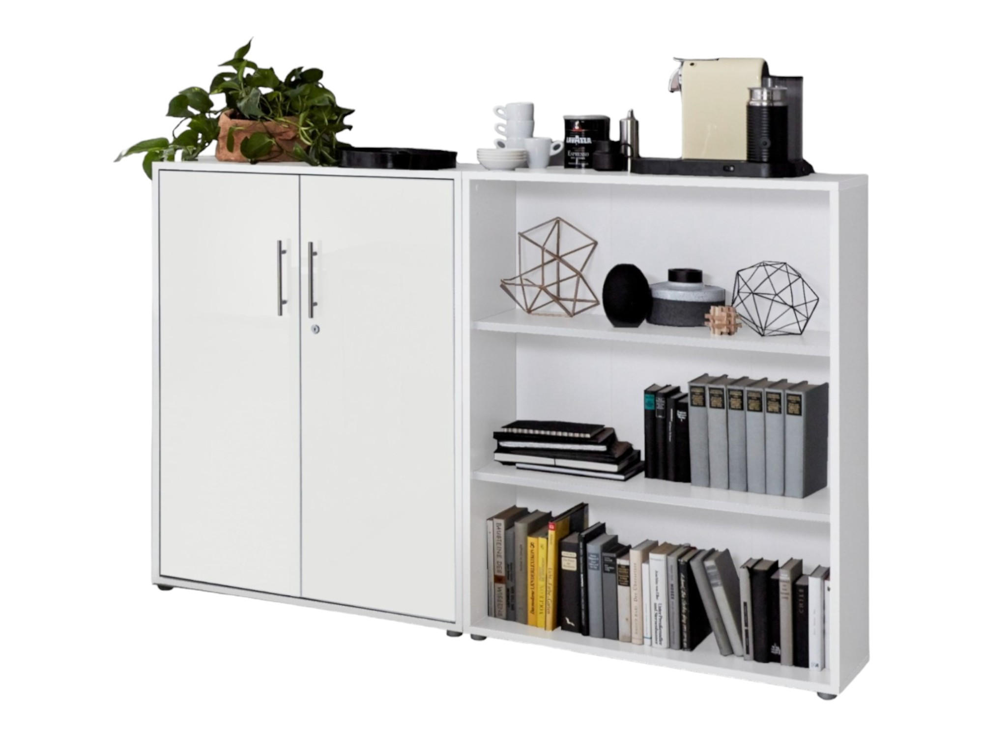 BÜROMÖBELSET 2-tlg. weiß / weiß matt - Silberfarben/Weiß, Holz/Kunststoff (168.8/113.6/33cm)