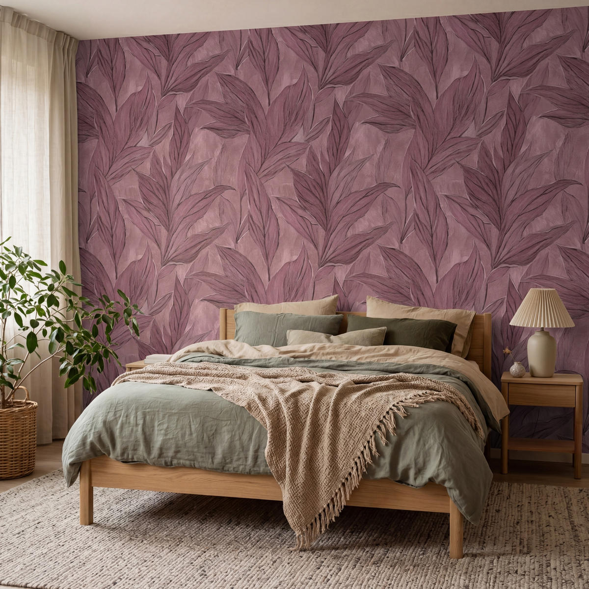 TAPETE - Blätter - Muster - Lila - 300x220 cm - Altrosa, Papier (300/220cm) - OnlyWow