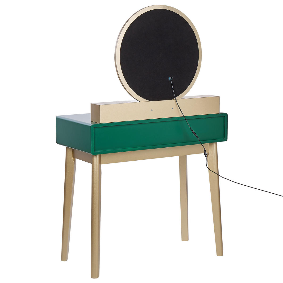 SCHMINKTISCH mit rundem LED-Spiegel Hocker 4 Schubladen grün/gold Fedry - Goldfarben/Grün, Holzwerkstoff (80/134/40cm) - Beliani