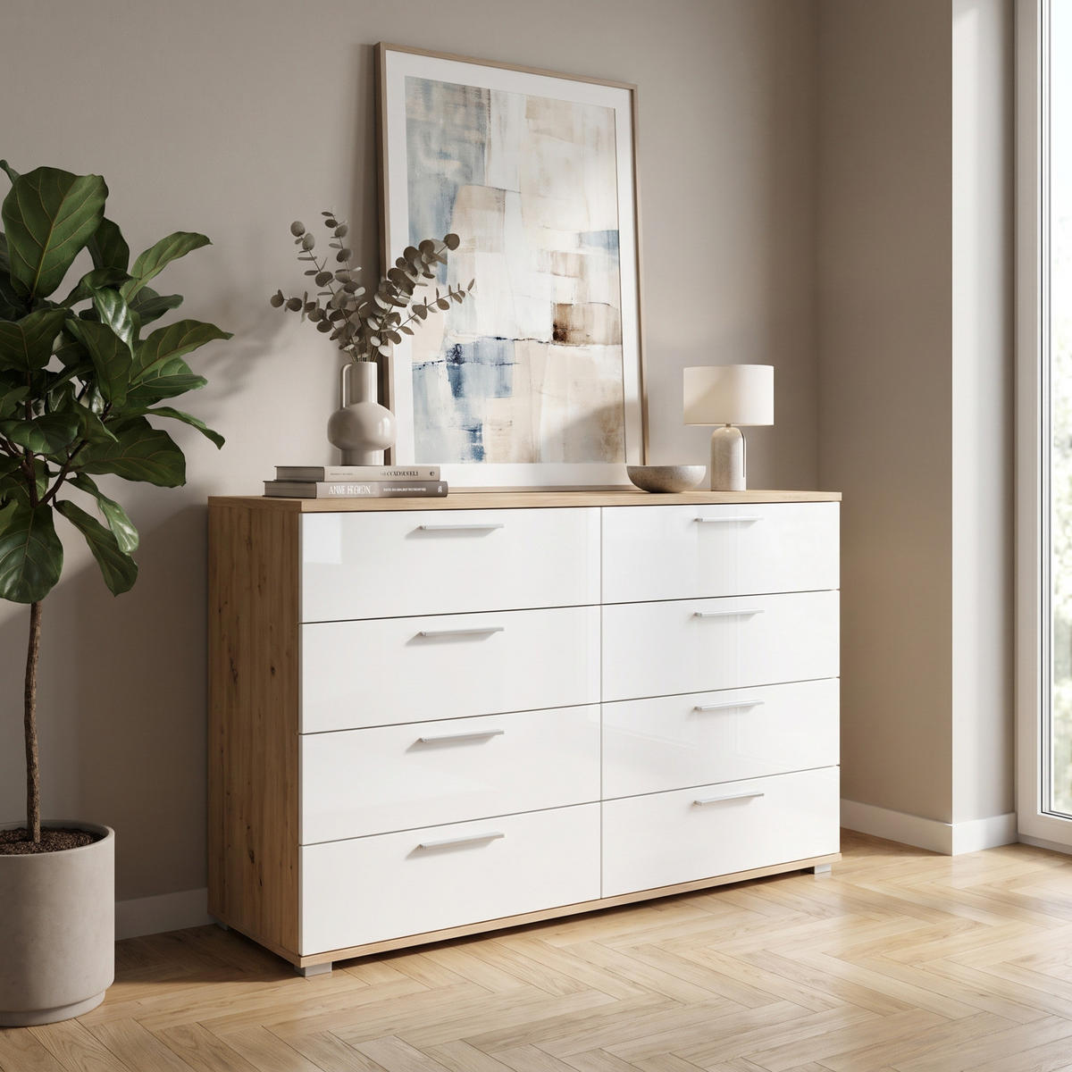 BYRÅ Pepe 140 x 40 x 82 cm – ekfärgad - Ekfärgad, Träbaserade material (140/82/40cm) - ebuy24