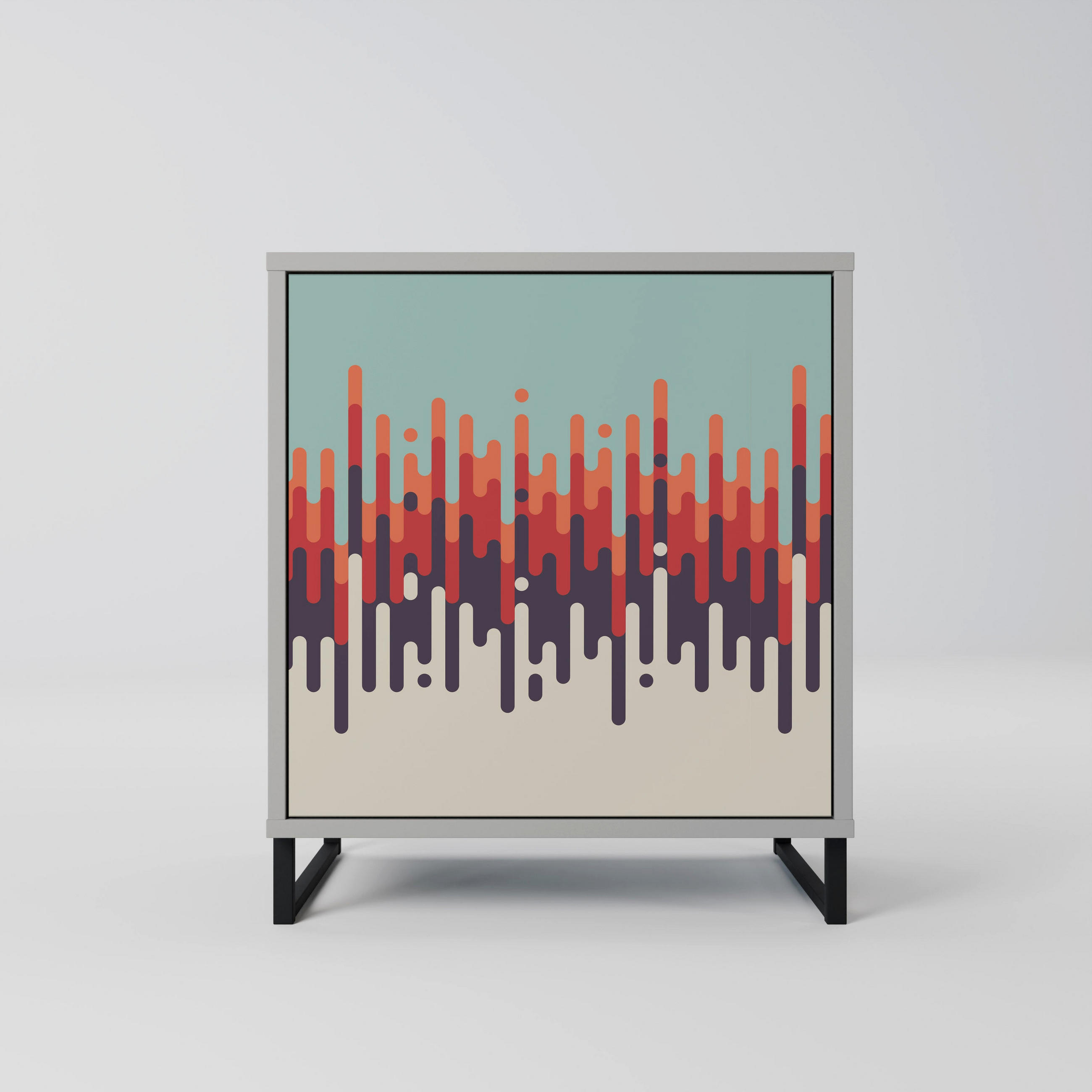 SIDEBOARD CHROMA CONTOURS, Grau, 57,5x42x67,5 cm, Schwarze Metall-Rahmenfüße - Multicolor/Schwarz, Holzwerkstoff/Metall (57.5/67.5/42cm) - SpaceRebels