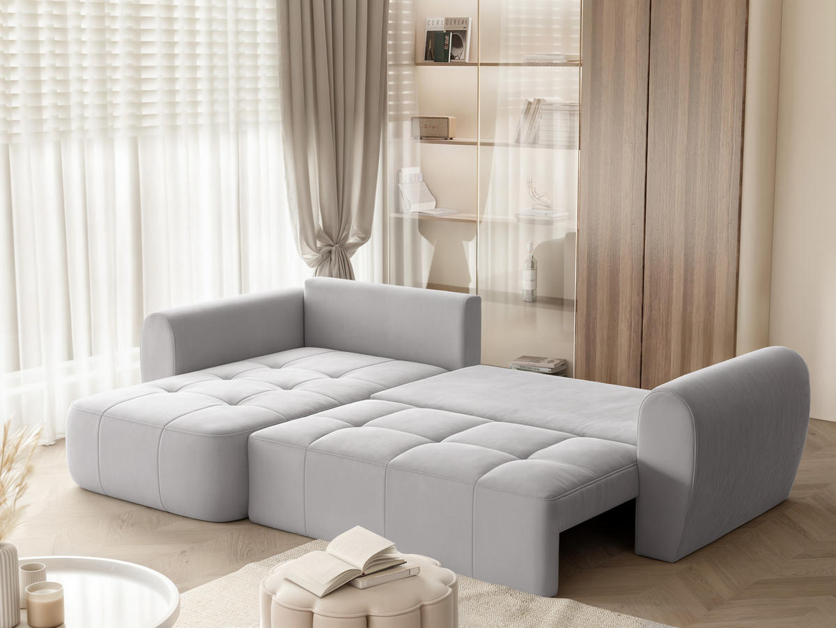 ECKSOFA RAVEN mit Schlaffunktion und Bettkasten Hellgrau - Hellgrau, Holzwerkstoff/Kunststoff (250/90cm) - Idohome