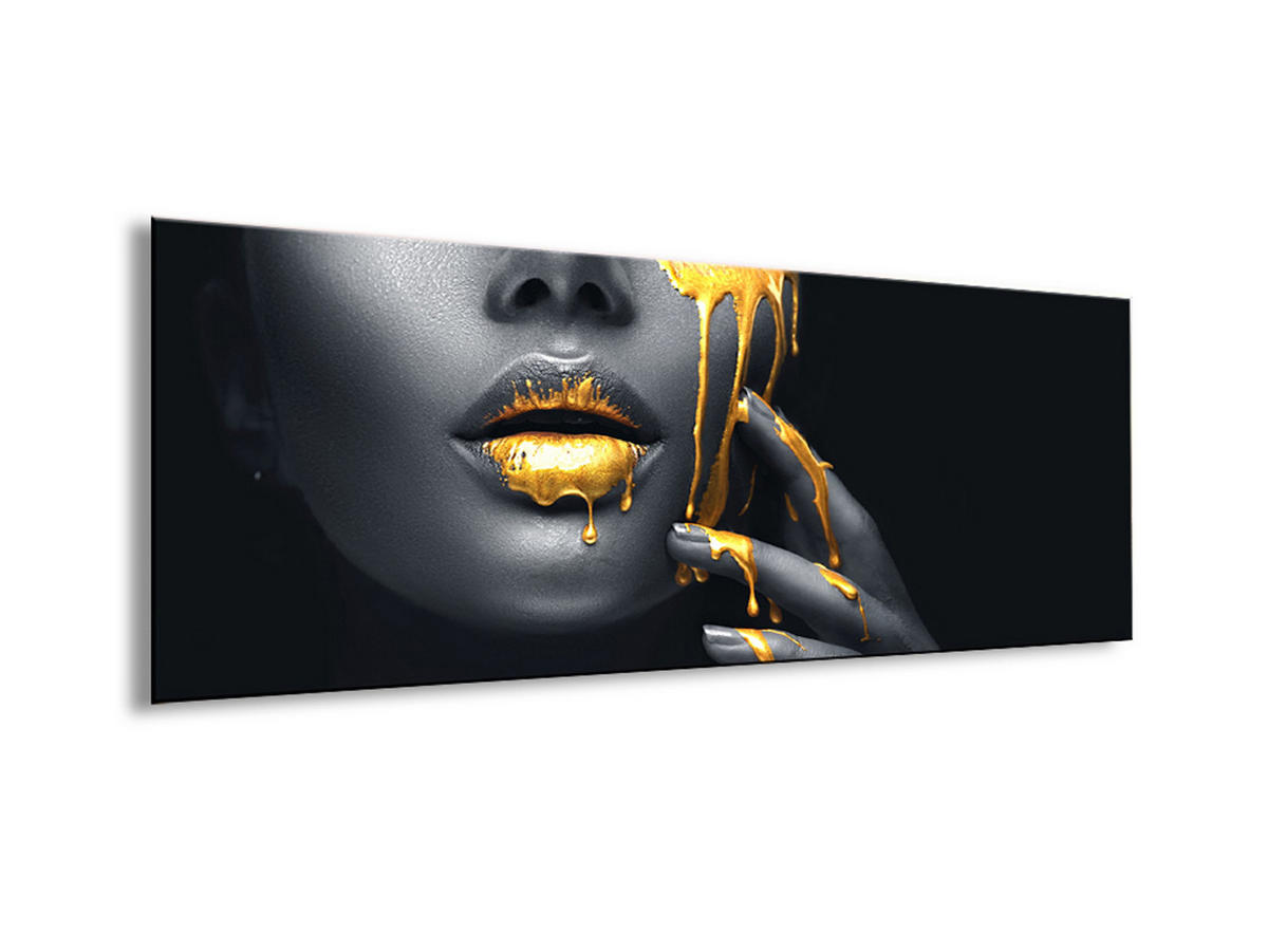 GLASBILD 80x30 cm Lips schwarz gold - Gelb, Glas (80/30cm) - artissimo
