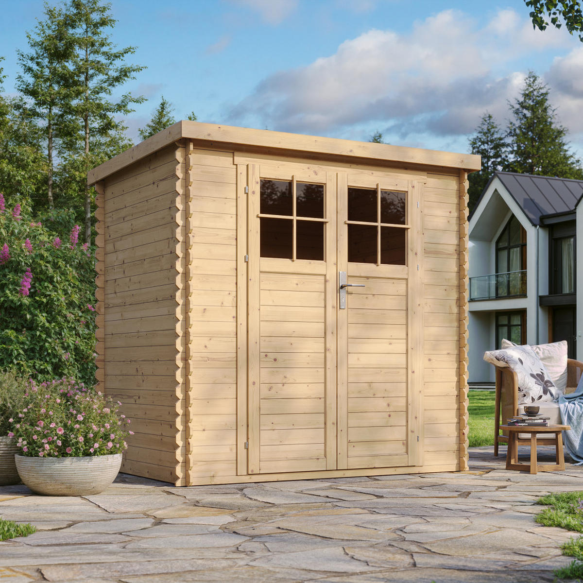 HOLZHAUS GARTENHAUS mit imprägniertem Boden - 2,22 m2 - M311F+M311G - Beige, Holz (204/206/142cm) - Timbela