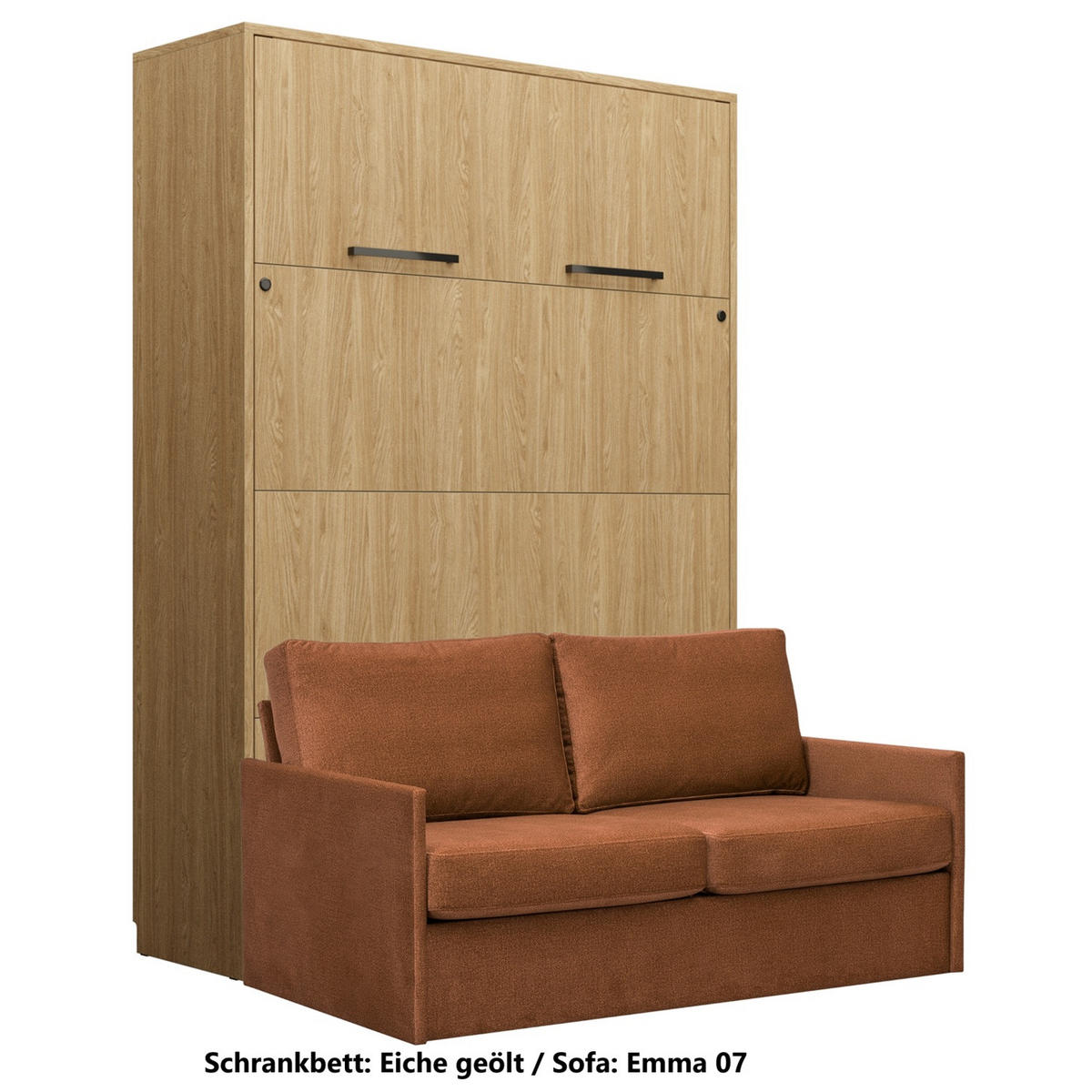 SCHRANKBETT Wandbett GN 140x200 eiche geölt mit LED & Sofa - Nussbraun - Eichefarben/Nussbaumfarben, Holz/Holzwerkstoff (140/200cm) - QMM TraumMöbel