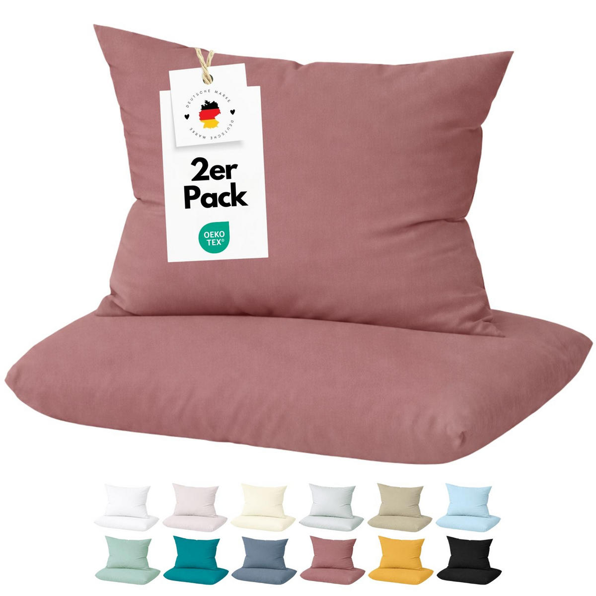 KISSENBEZUG Mako Satin 40x40 cm aus 100% Baumwolle, Kopfkissenbezug 40 x 40 im 2er Set - Rosenholz - Weinrot, Textil (40/40cm) - Carpe Sonno