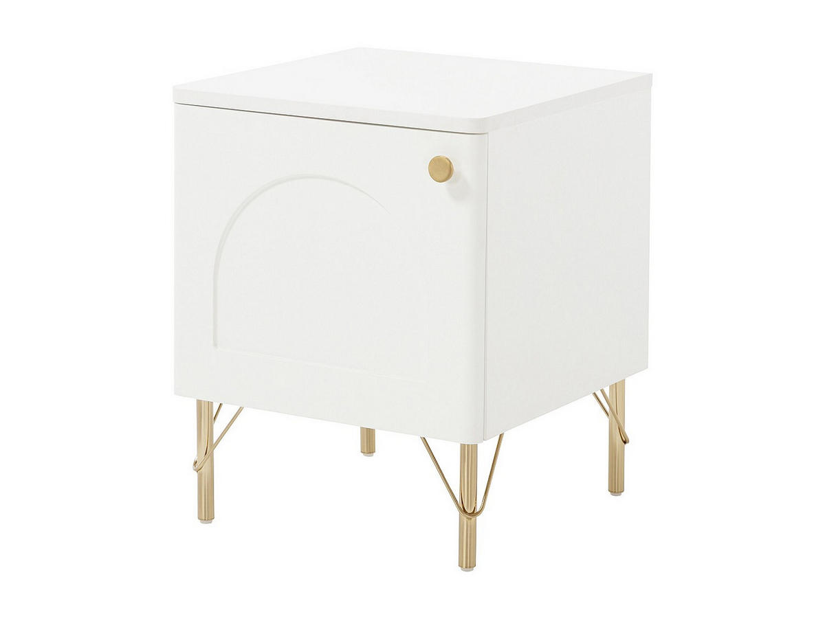 2ER-SET Nachttische mit je 1 Tür – Weiß und Gold - ALOBARA - Weiß, Holz (40/50/40cm) - Vente-Unique