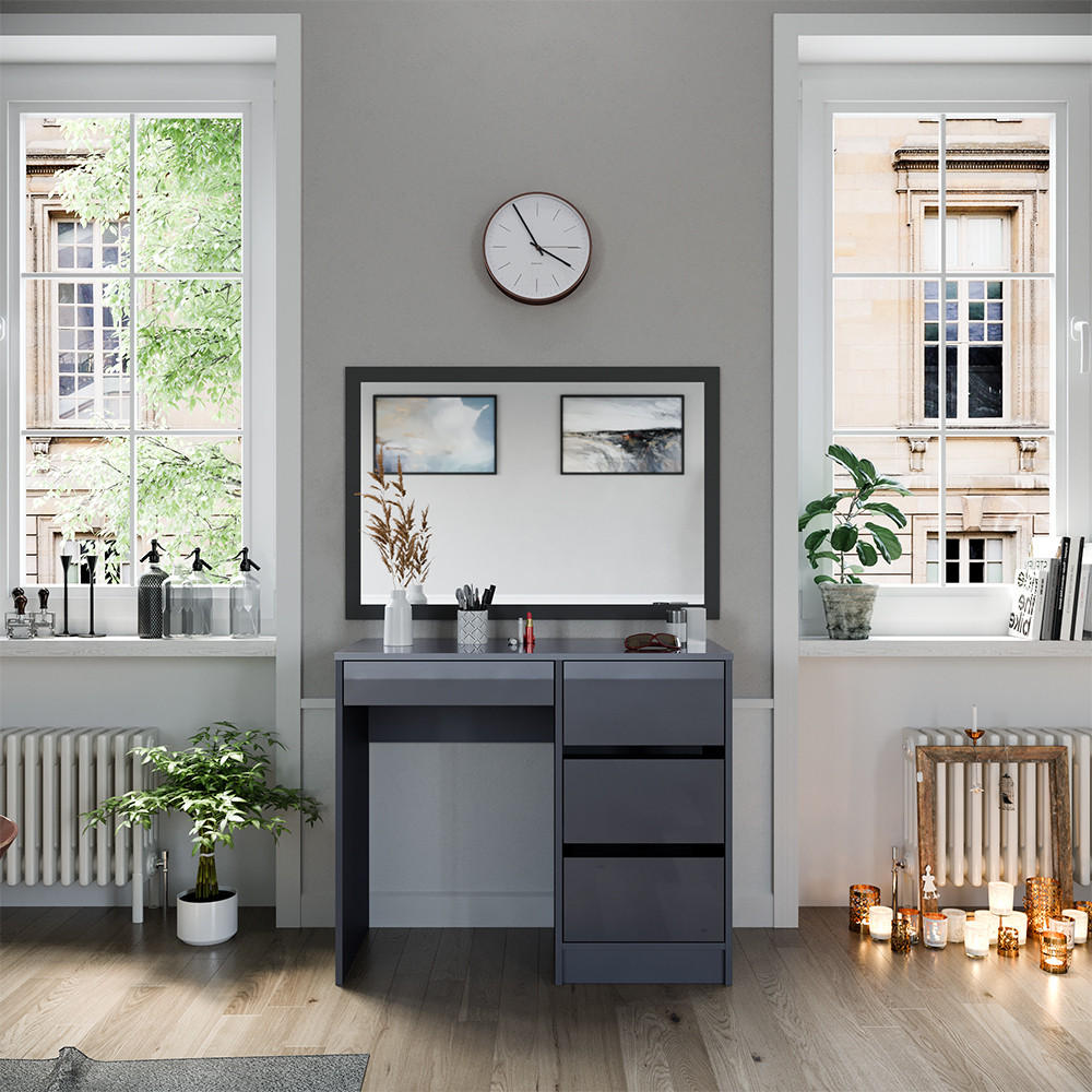 SCHREIBTISCH Sherry Anthrazit 90 cm mit 4 Schubladen - Anthrazit, Holzwerkstoff (40/90/75cm) - Vicco