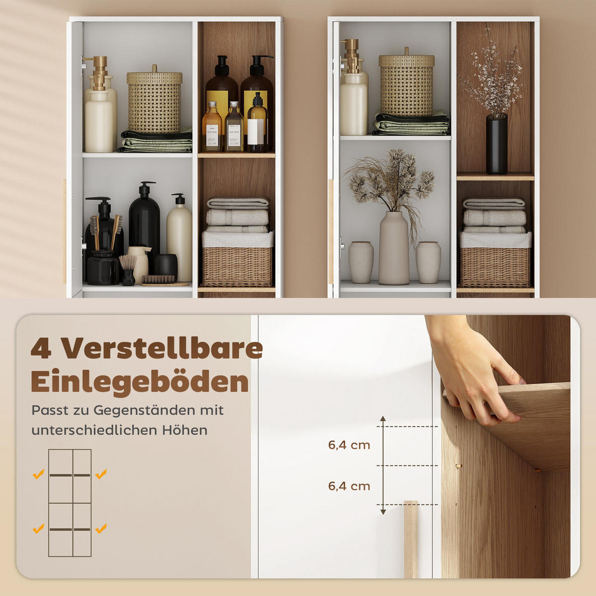 BÜCHERREGAL DE-08520 4 offene Regale & 2 Schränke Weiß - Weiß, Holzwerkstoff (35/176/62.5cm) - ComfortXL
