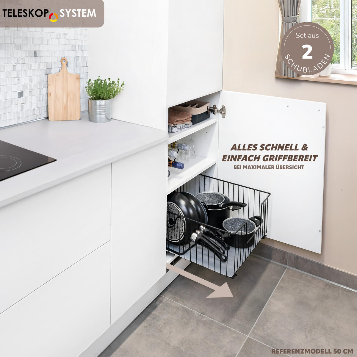 SCHRANK-KORBAUSZUG 30 cm, schwarz, Metall - Schwarz, Metall (30/23/50.5cm) - bremermann