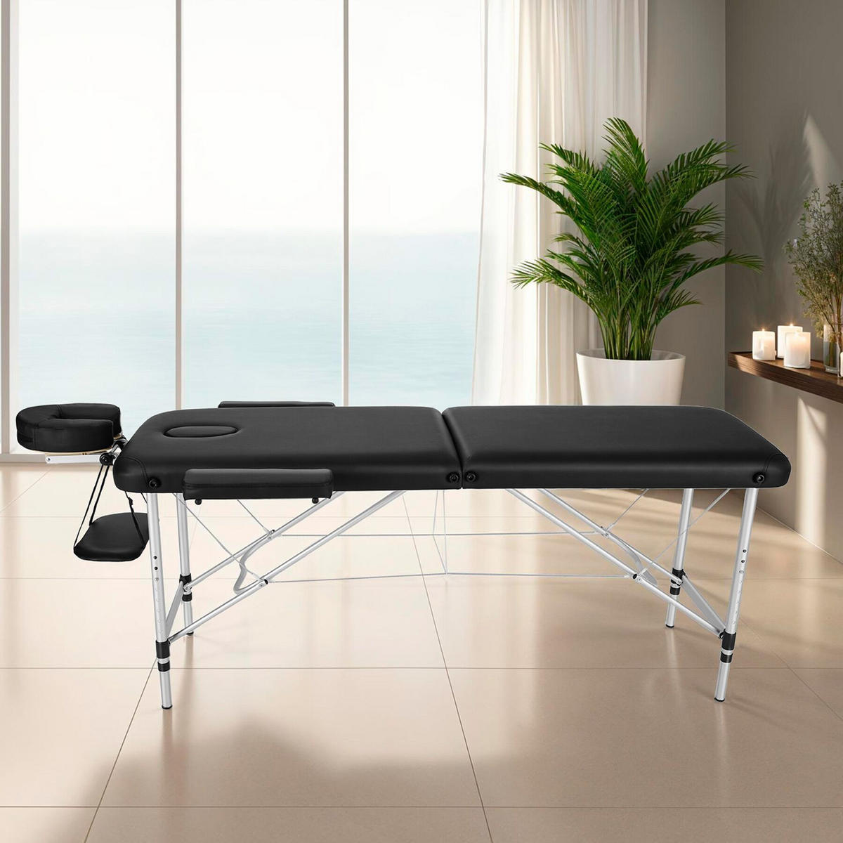 MASSAGELIEGE 2 Zonen, 210 x 95 x 89 cm,schwarz - Schwarz, Metall (60/89/205cm) - tectake