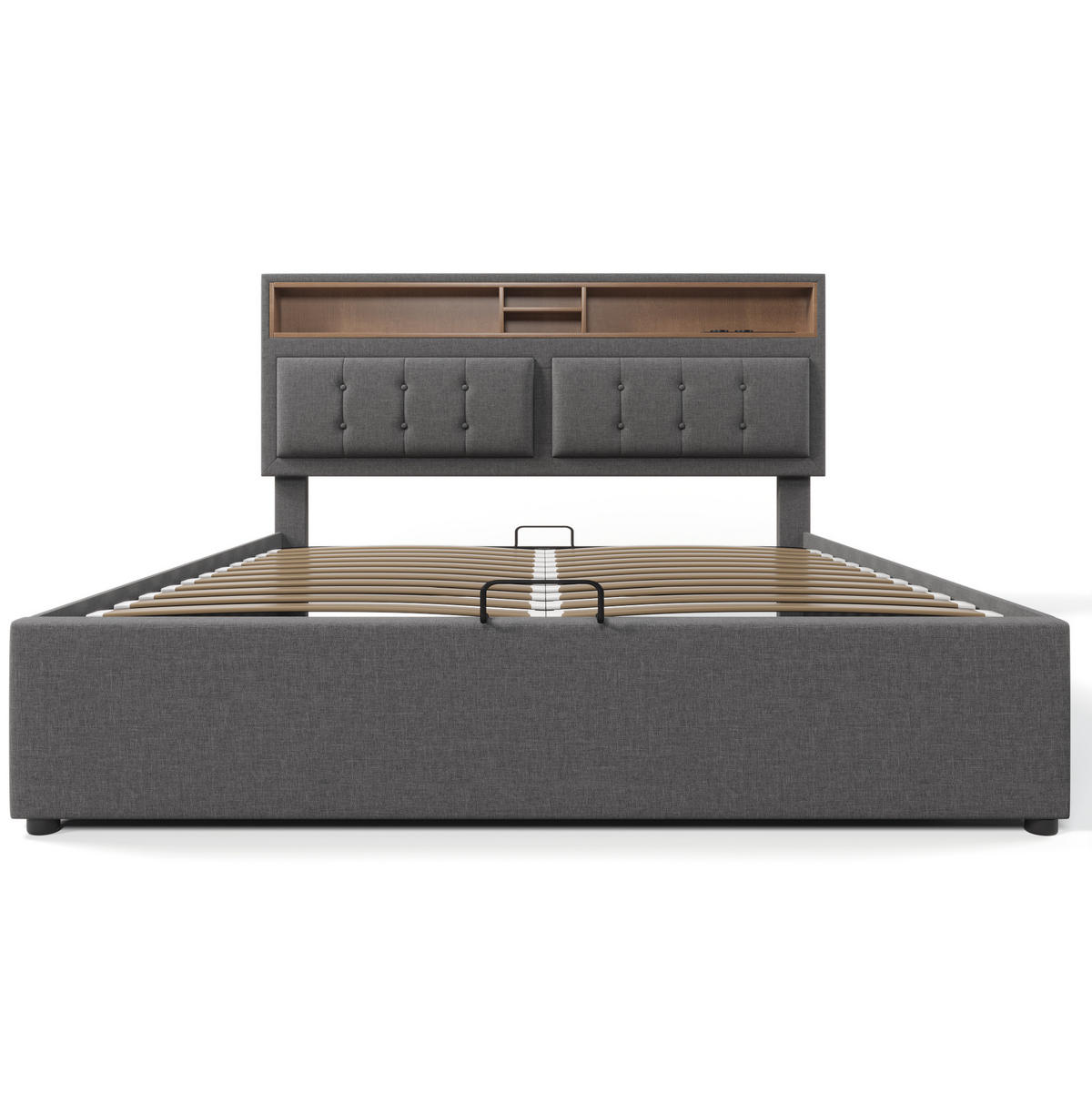 ČALÚNENÁ posteľ z ľanového materiálu 160x200 cm sivá s nastaviteľným čelom, USB-C a úložným priestorom - sivá, textil (160/200cm) - Modfu