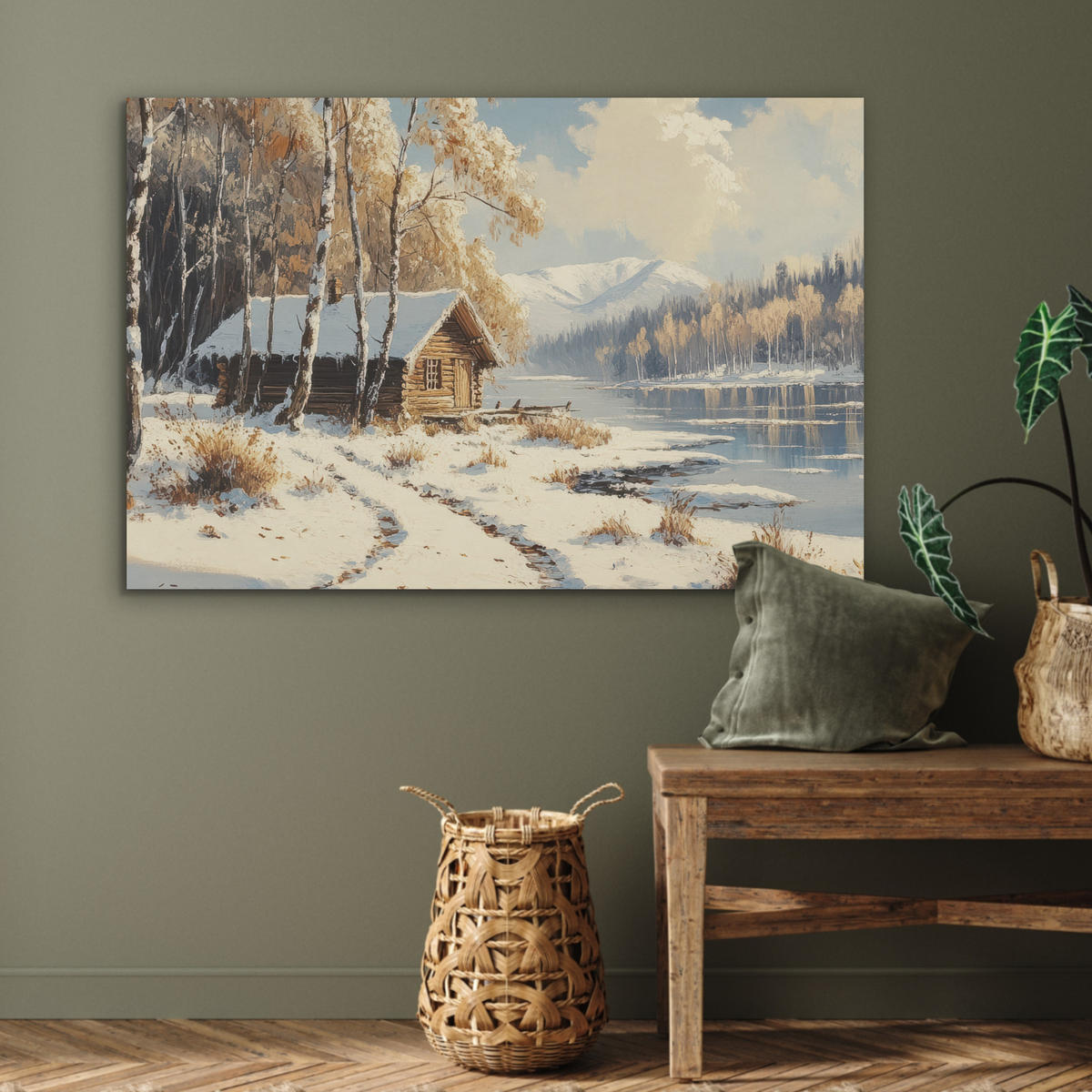 AKUSTIKPANEEL Winter - Schnee - Zuhause - Natur 100x70 cm - Hellbraun, Textil (100/0.9/70cm) - MuchoWow