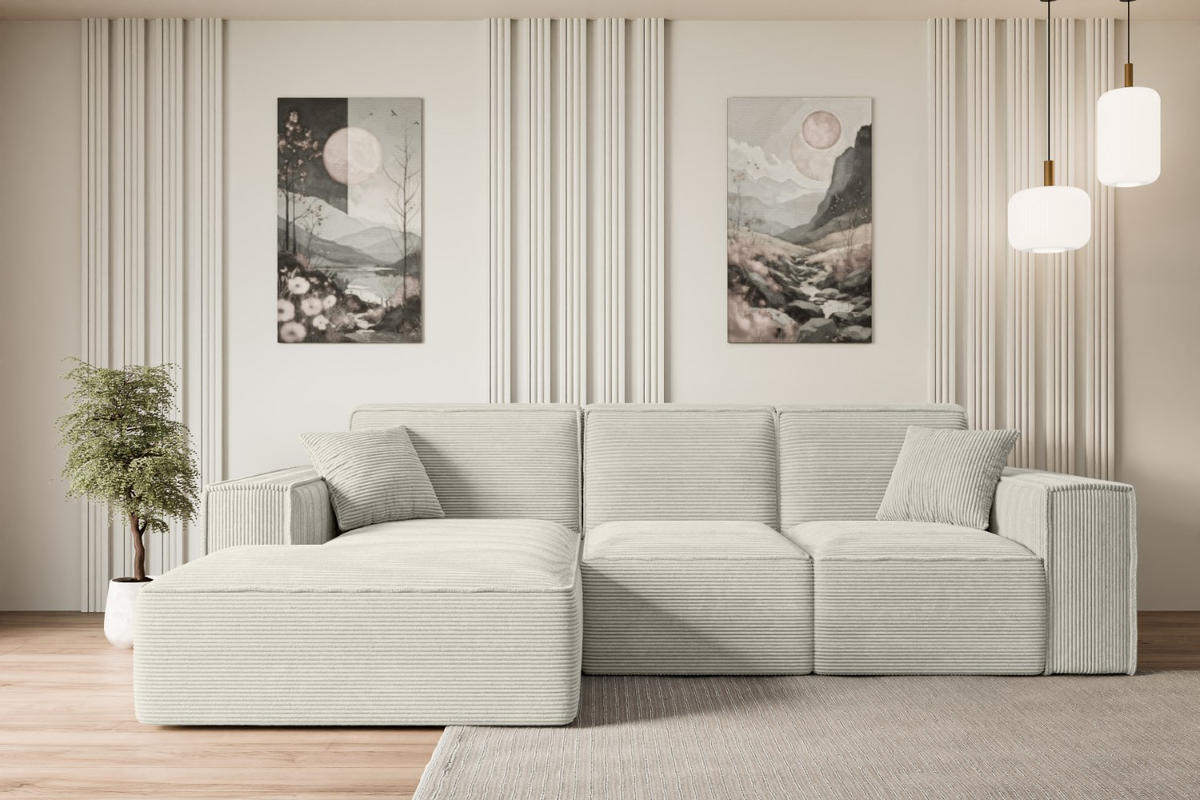 ECKSOFA Ottomane Links SERRA-L - 266x165x73 cm Hellgrau Cord - Hellgrau/Schwarz, Holzwerkstoff/Kunststoff (165/266cm) - ALTDECOR