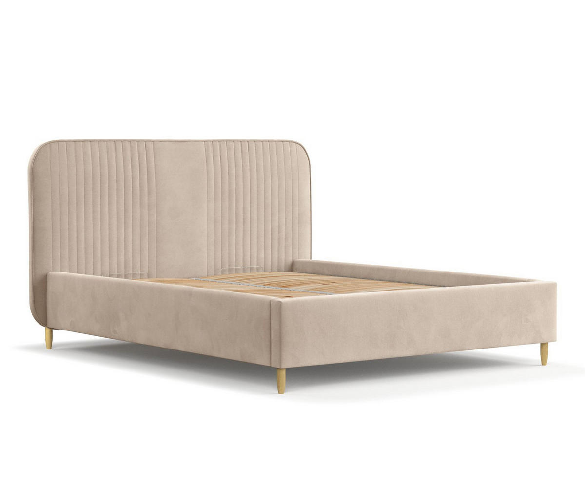 POLSTERBETT Livy Beige 140/200 cm im Samtstoff - Beige/Naturfarben, Holz/Holzwerkstoff (140/200cm) - Maison de Reve