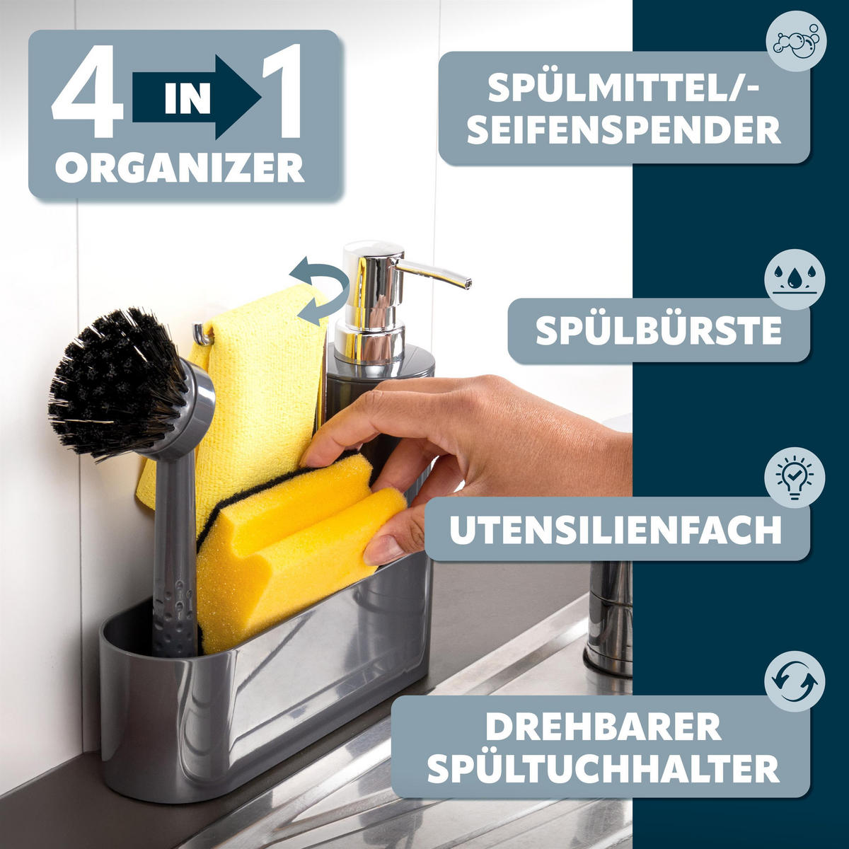 SPÜLBECKENORGANIZER, grau - Grau, Kunststoff (22/21/6.7cm) - bremermann