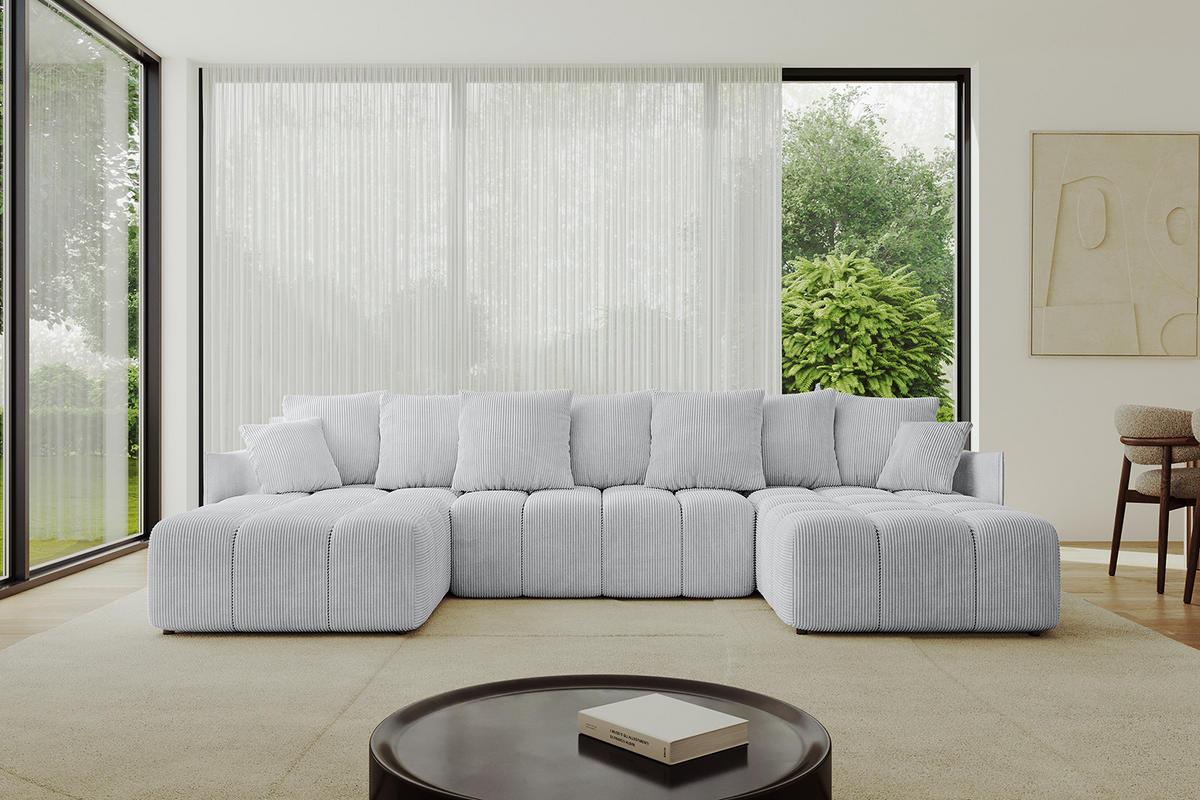 WOHNLANDSCHAFT LONLI-U 355x189x68 Grau Cord - Grau, Holzwerkstoff/Kunststoff (355/68/189cm) - ALTDECOR