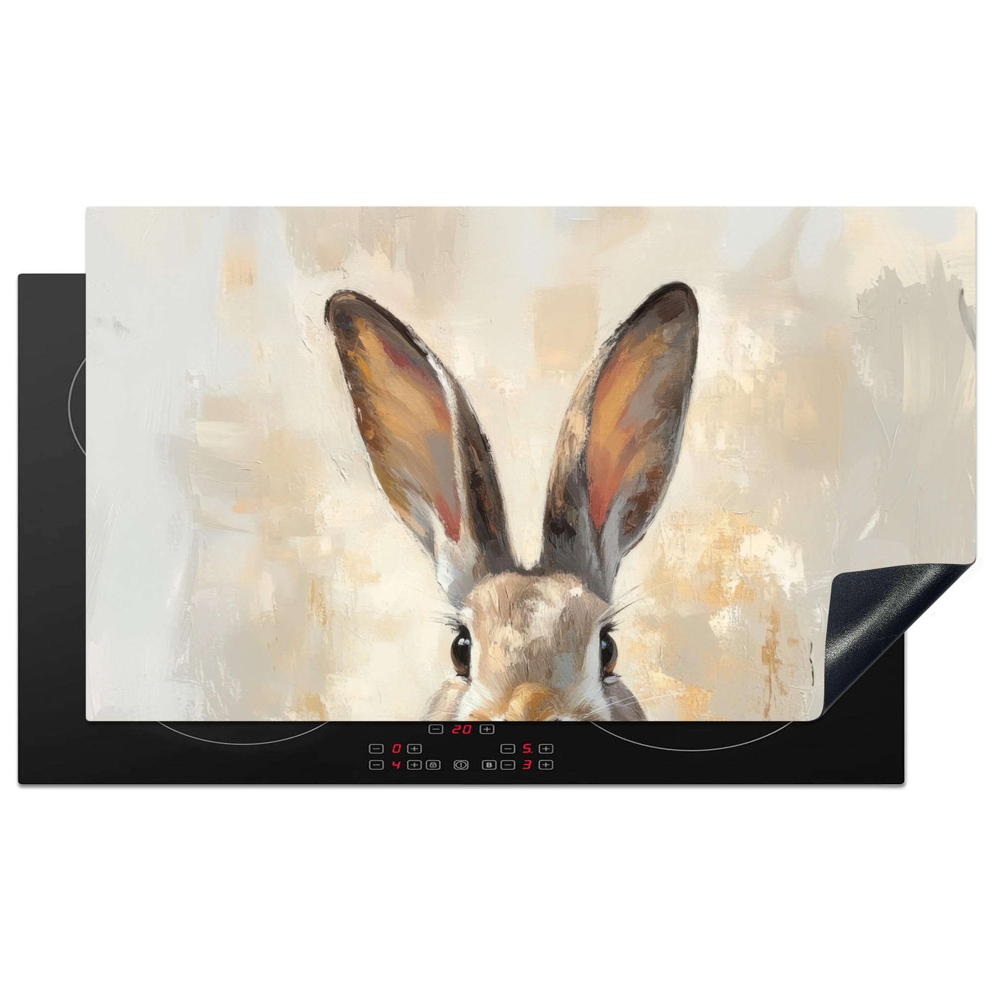 HERDABDECKPLATTE Hase - Ohren - Braun Induktionsschutz 91.2x52 cm - Beige, Kunststoff (91.2/52/0.2cm) - MuchoWow