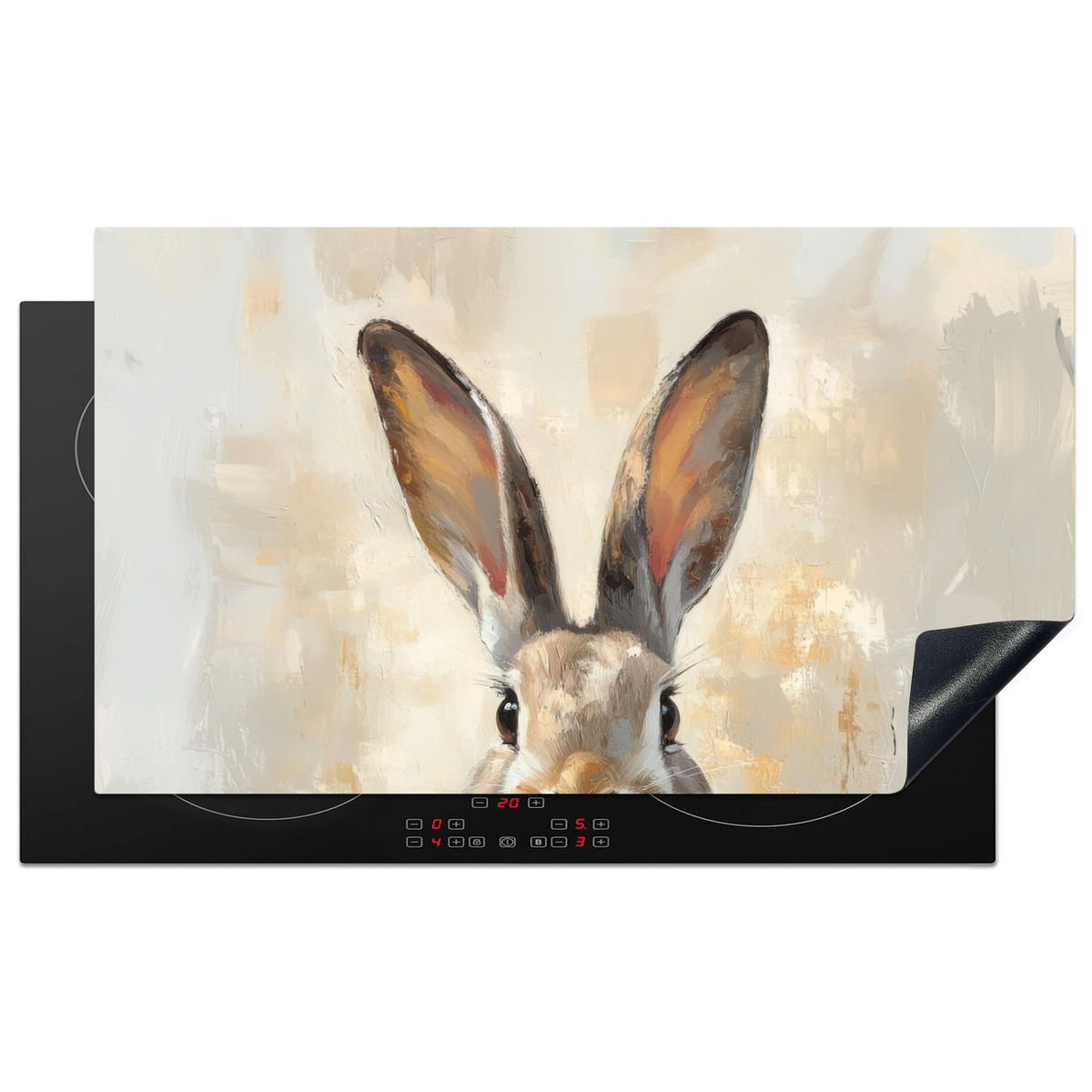 HERDABDECKPLATTE Hase - Ohren - Braun Induktionsschutz 91.2x52 cm - Beige, Kunststoff (91.2/52/0.2cm) - MuchoWow