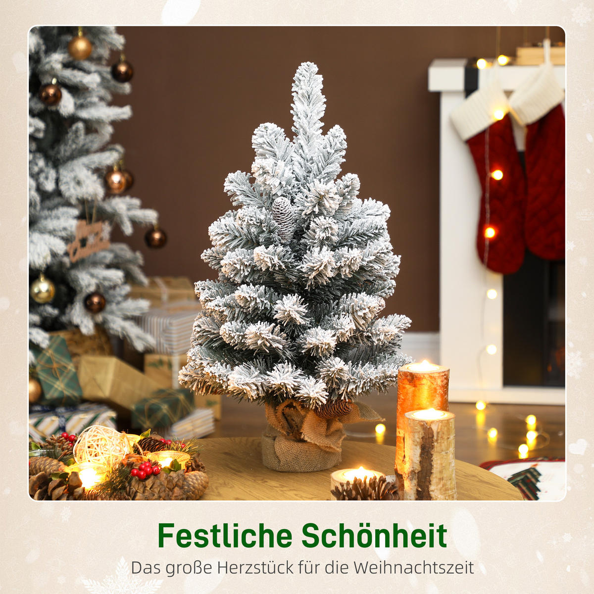 WEIHNACHTSBAUM DE-41557 Mini 60 cm, Schnee, 6 Zapfen - Weiß/Grün, Kunststoff (60cm) - ComfortXL