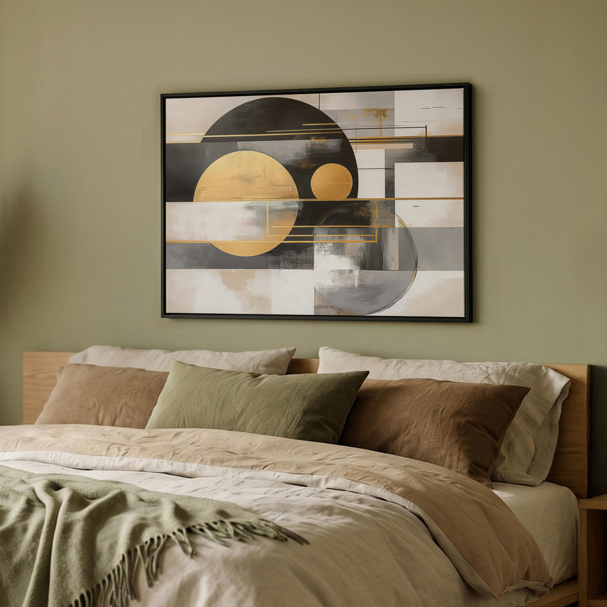 LEINWAND Bilder mit Rahmen - Abstrakt - Gold - Silber - Formen - Ästhetisch - Modern - 80x60 - Goldfarben, Textil (80/60cm) - MuchoWow