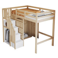 HOCHBETT 90/200 cm aus Holz mit Kleiderschrank und Stauraumtreppe Natur - Naturfarben, Holzwerkstoff (90/200cm) - Modenvie