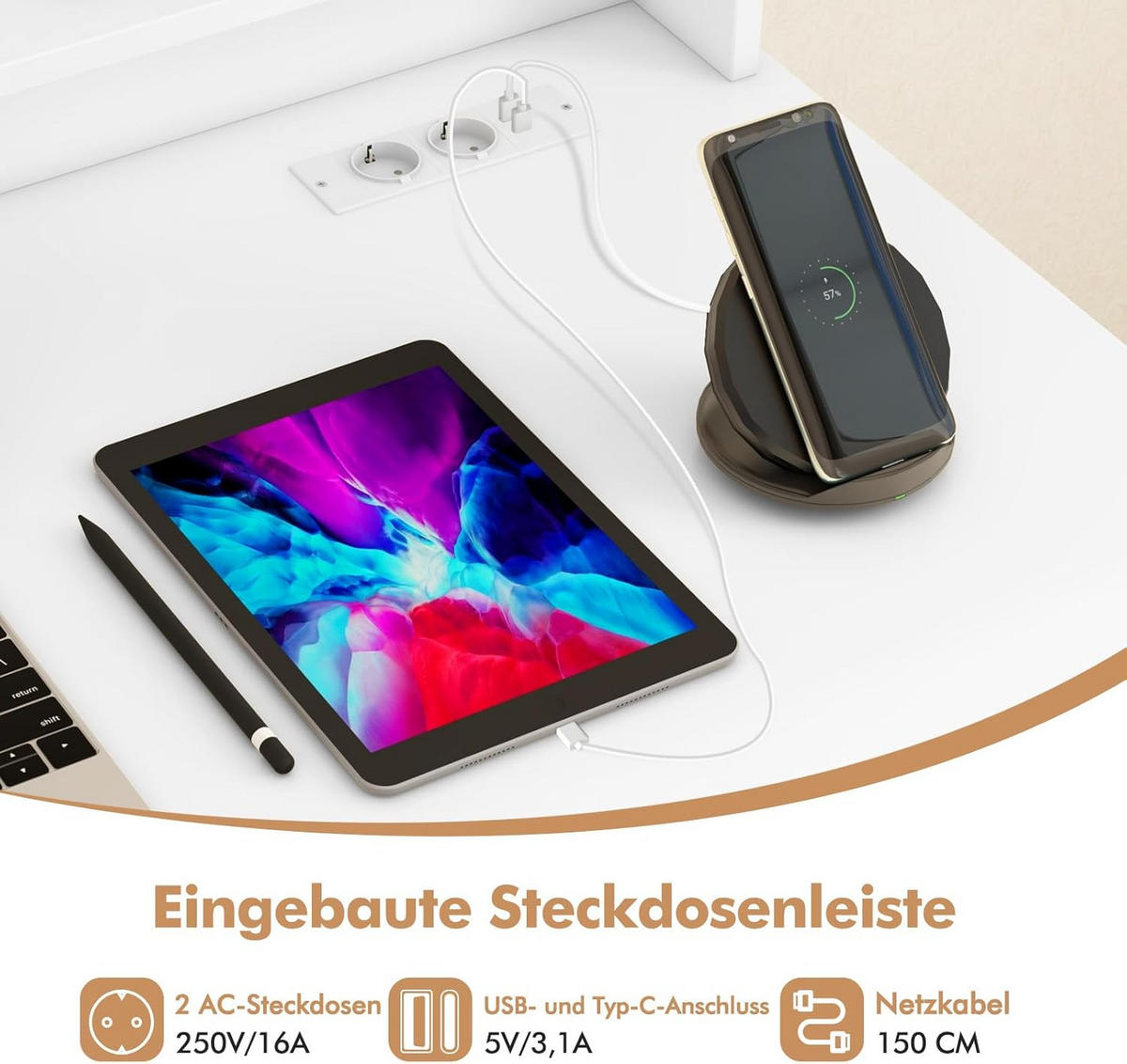 DATORBORD vitt - Vit, Träbaserade material (55/105/89cm) - COSTWAY