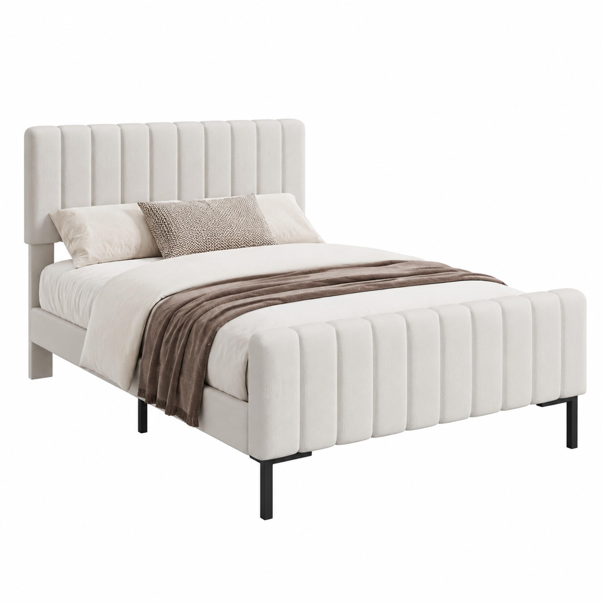 BETT mit Matratze 90x200 cm Leinen Grau-Beige - Grau, Holz (90/200cm) - Meubliv