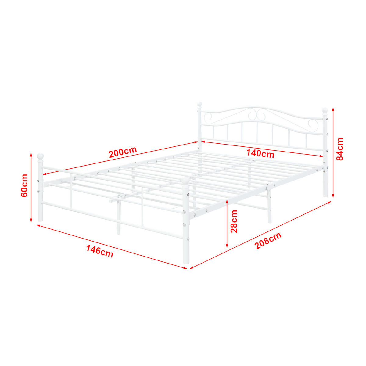 METALLBETT Florenz - Weiß, Metall (140/200cm) - [en.casa]