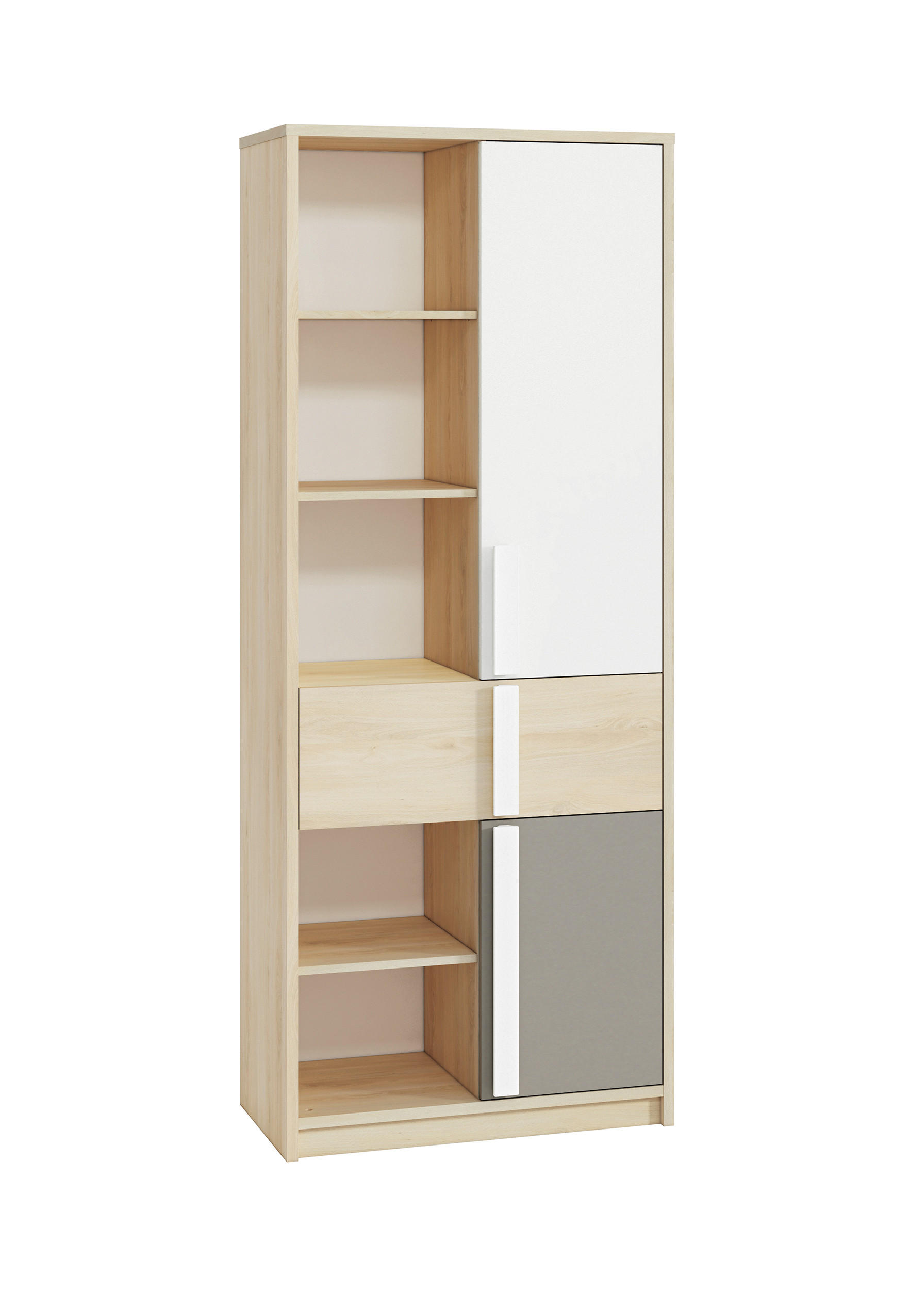 REGALSCHRANK Drop Fjord Buche / weiß / grau 80 / 40 / 199cm - Multicolor/Braun, Holz/Holzwerkstoff (80/199/40cm) - Feldmann-Wohnen