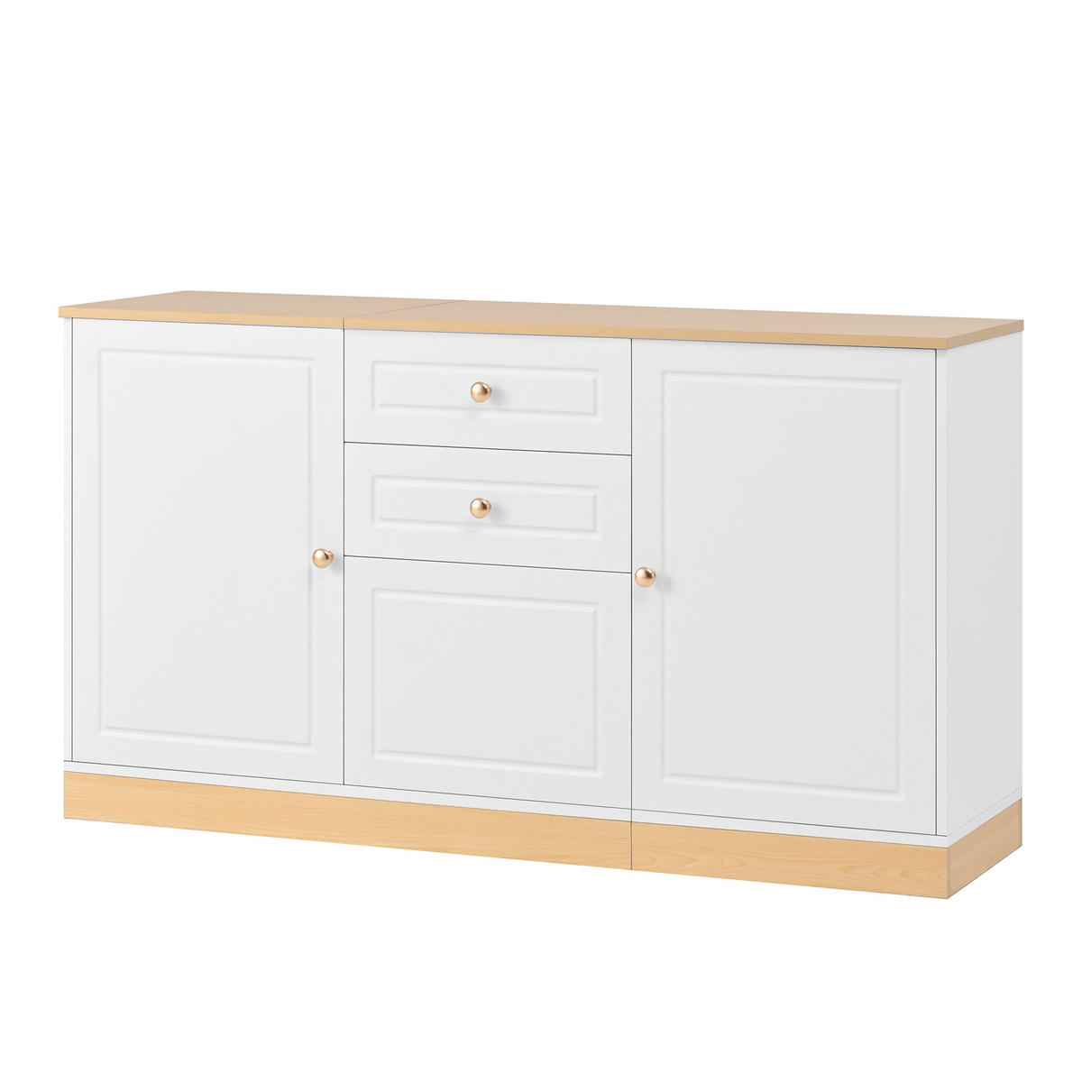 SIDEBOARD Aufbewahrungsmöbel mit drei Türen und Doppelschubladen Wohn-/Esszimmer Weiß - Weiß, Holzwerkstoff/Metall (135.5/76/39cm) - EVRYAE