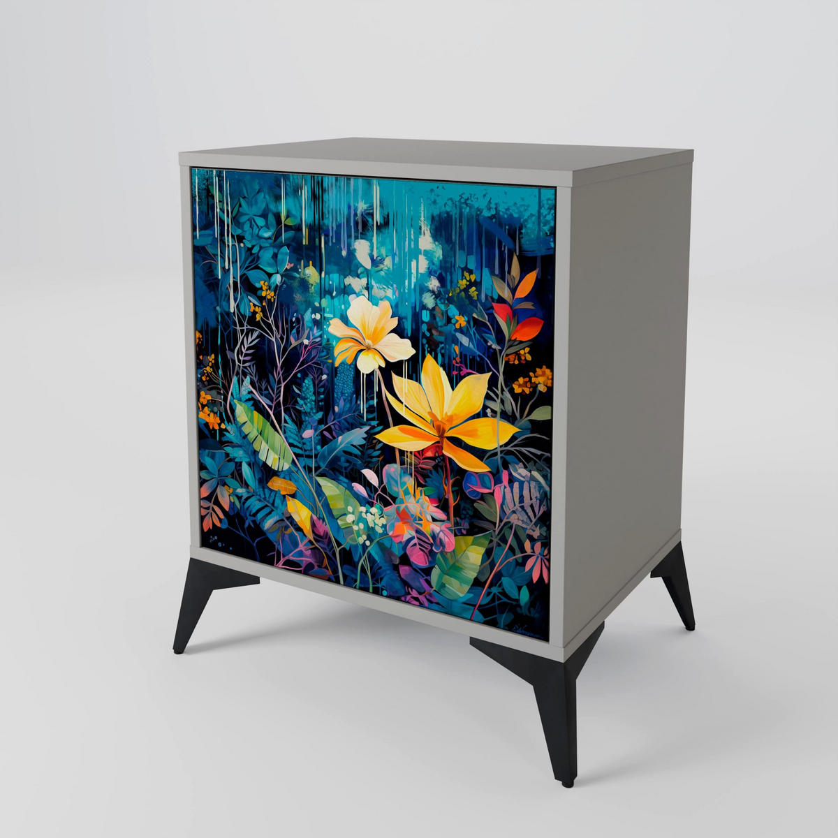 SIDEBOARD MIDNIGHT BLOSSOM, Grau, 57,5x42x57,5 cm, Ohne Füße - Multicolor/Grau, Holzwerkstoff (57.5/57.5/42cm) - SpaceRebels