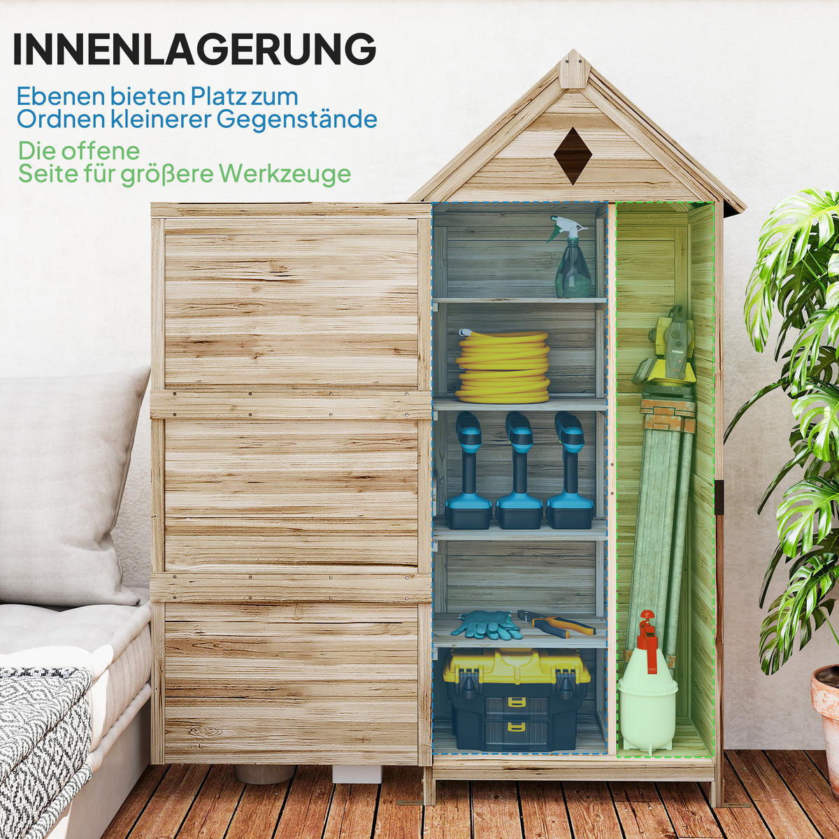 GARTENSCHUPPEN DE-09234 Hellbraun - Naturfarben, Holz (49/170/80cm) - ComfortXL