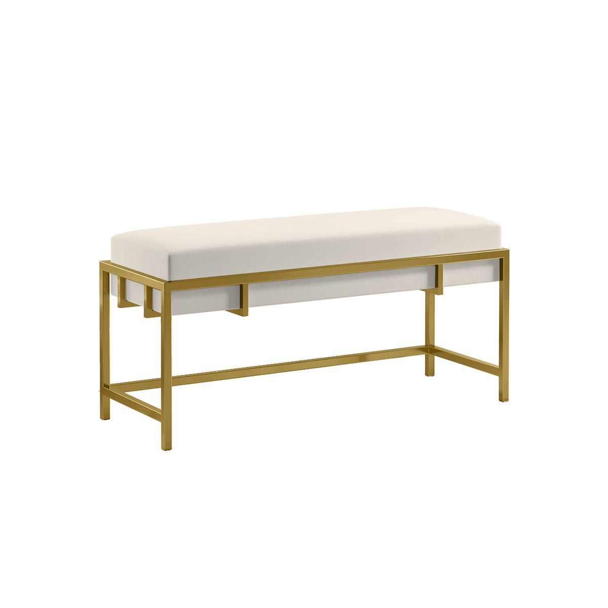 POLSTERBANK LAMO 80 cm Hellbeige, Goldener Rahmen, Samtpolsterung - Goldfarben/Creme, Textil/Metall (80/45/35cm) - Bettso