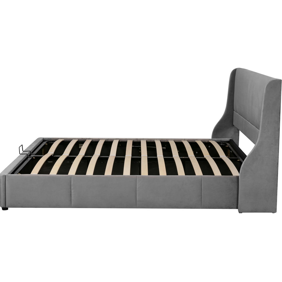 SAMT-POLSTERBETT 160/200 cm mit Bettkasten und gepolstertem Kopfteil - Grau, Textil (160/200cm) - BEAOK