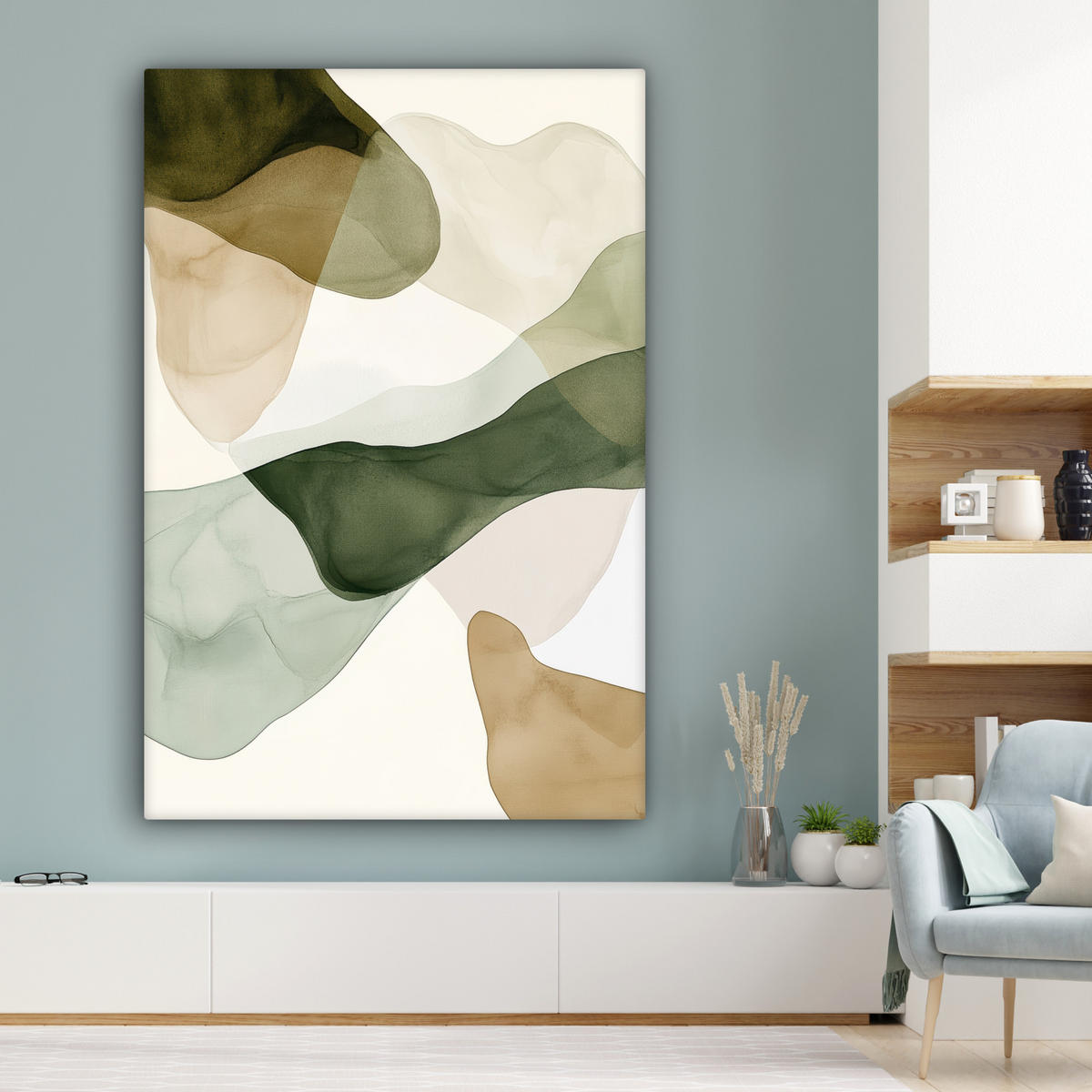 LEINWANDBILD Japandi - Abstrakt - Grün Deko Groß 90x140 cm - Salbeigrün, Textil (90/140cm) - MuchoWow