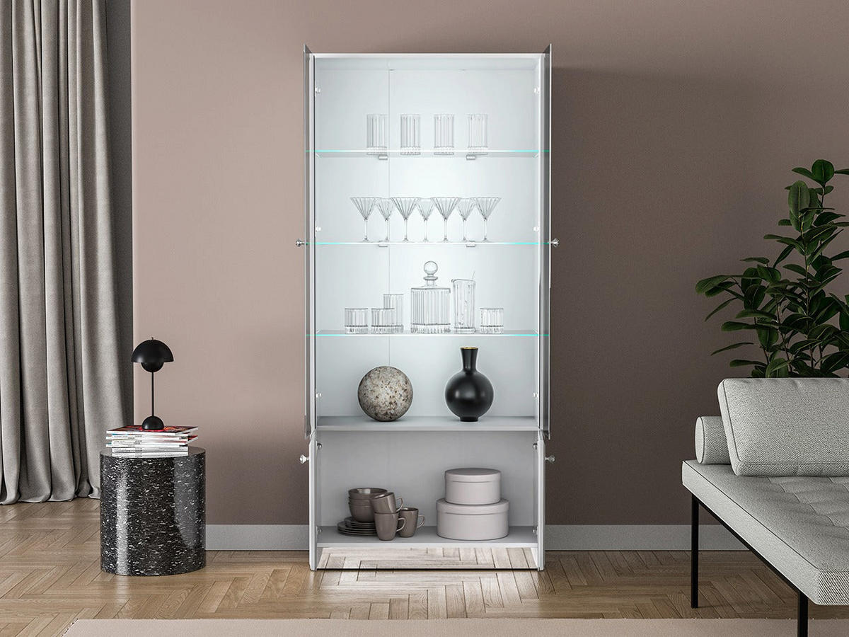 VITRINE – 87 cm – Glamour – Weiß Hochglanz - Weiß Hochglanz, Holzwerkstoff (87/190/41cm) - hi-markt
