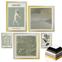 WANDBILDER 5er Set - 50x50 cm & 20x30 cm & 40x60 cm Goldrahmen - Abstrakte Pflanzenmuster - Goldfarben, Kunststoff (40/60cm) - ArtPrintCave