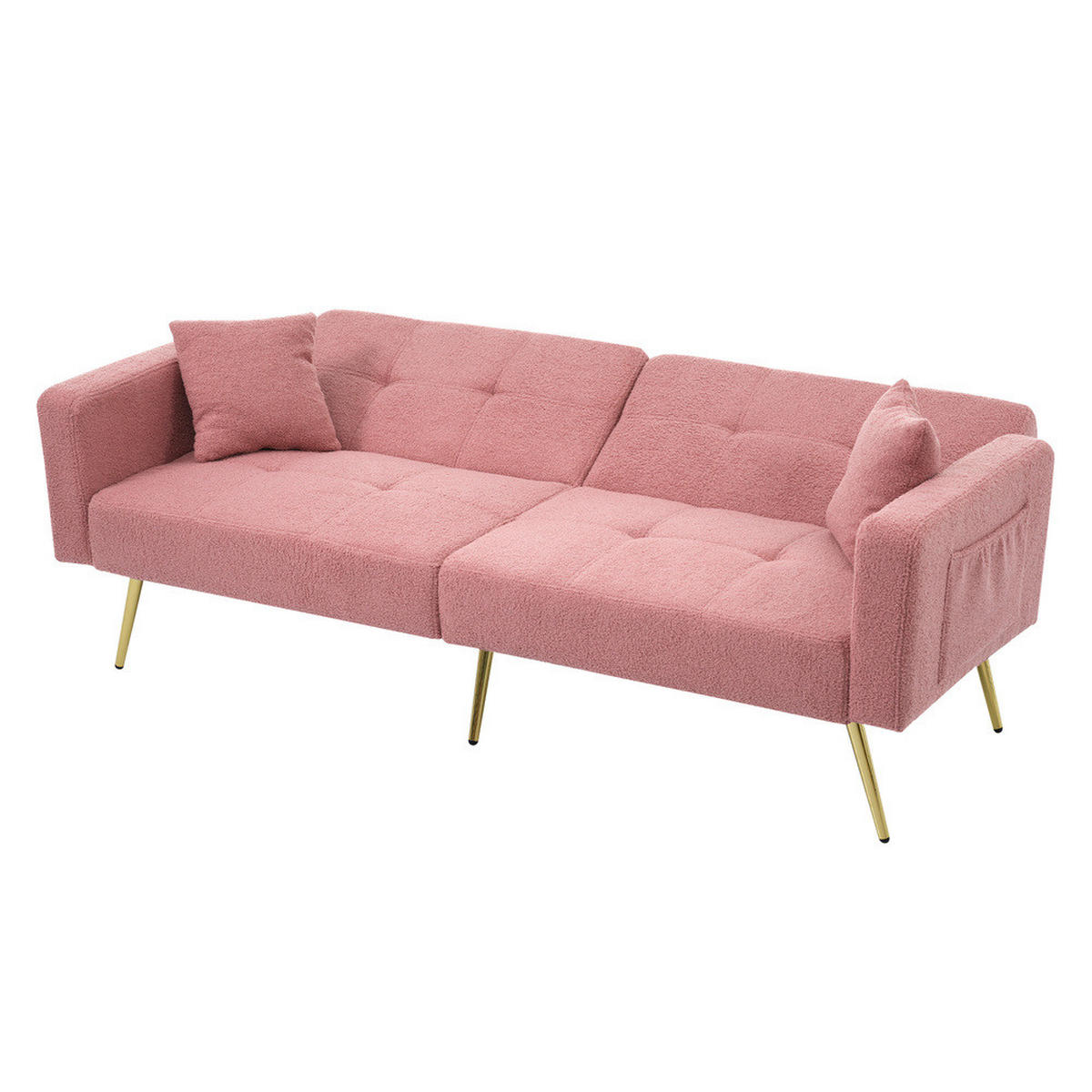 SOFA Schlaffunktion Verstellbar Goldene Beine Aufbewahrungstaschen Kissen - Pink, Holz (90.93/18.42/80.26cm) - FLIEKS