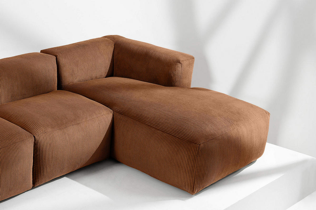ECKMODULSOFA-RECHTS BUFFO 6-Sitzer mit extrem weicher Sitzfläche, Kordstoff, ore - Orange, Textil (377/180cm) - KONSIMO®