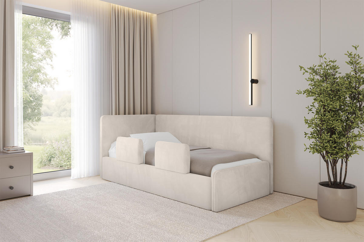 EINZELLBETT Jugendbett mit Bettkasten, Rechts - NORY 100x200 Beige - Sandfarben, Holzwerkstoff/Textil (100/200cm) - ALTDECOR