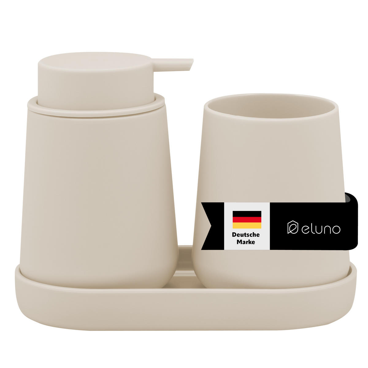 BAD-ACCESSOIRES-SET TESERO, Soft-Touch, beige - Beige, Kunststoff (18.5/13.5/10cm) - eluno
